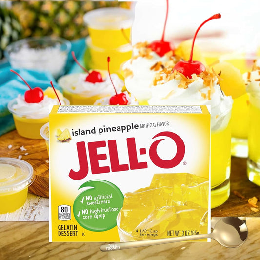 Jell-O Island Pineapple Gelatin Dessert, 3Oz, Gelatin Powder Mix With Golden Ss Spoon - Tropical Treat, Easy Prep, Gelatin Dessert Family Favorite, Nostalgic Flavor [Pack Of 2]