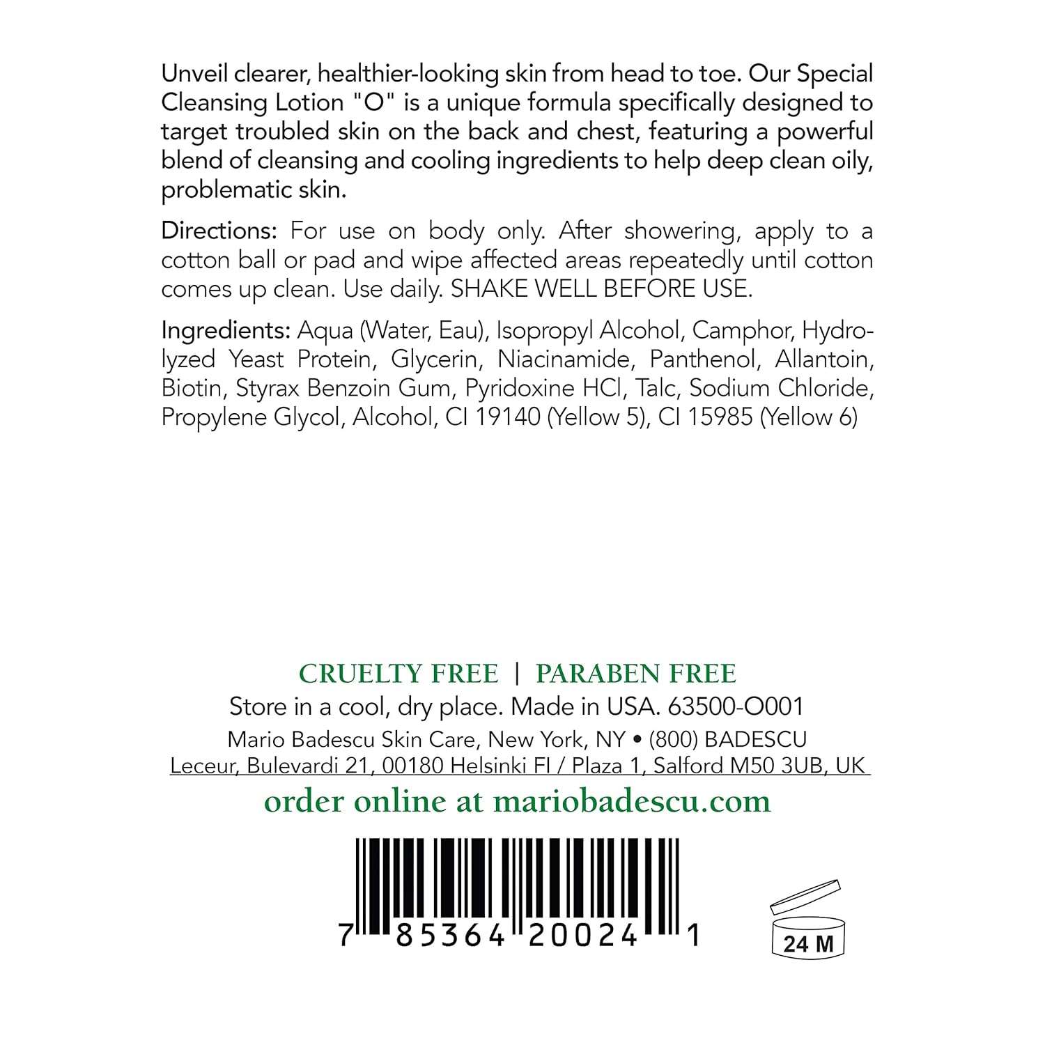 Mario Badescu Special Cleansing Lotion O Toner For Oily Skin |Body Toner That Minimizes Pores And Evens Skin Tone |Formulated With Cucumber Extract & Niacinamide