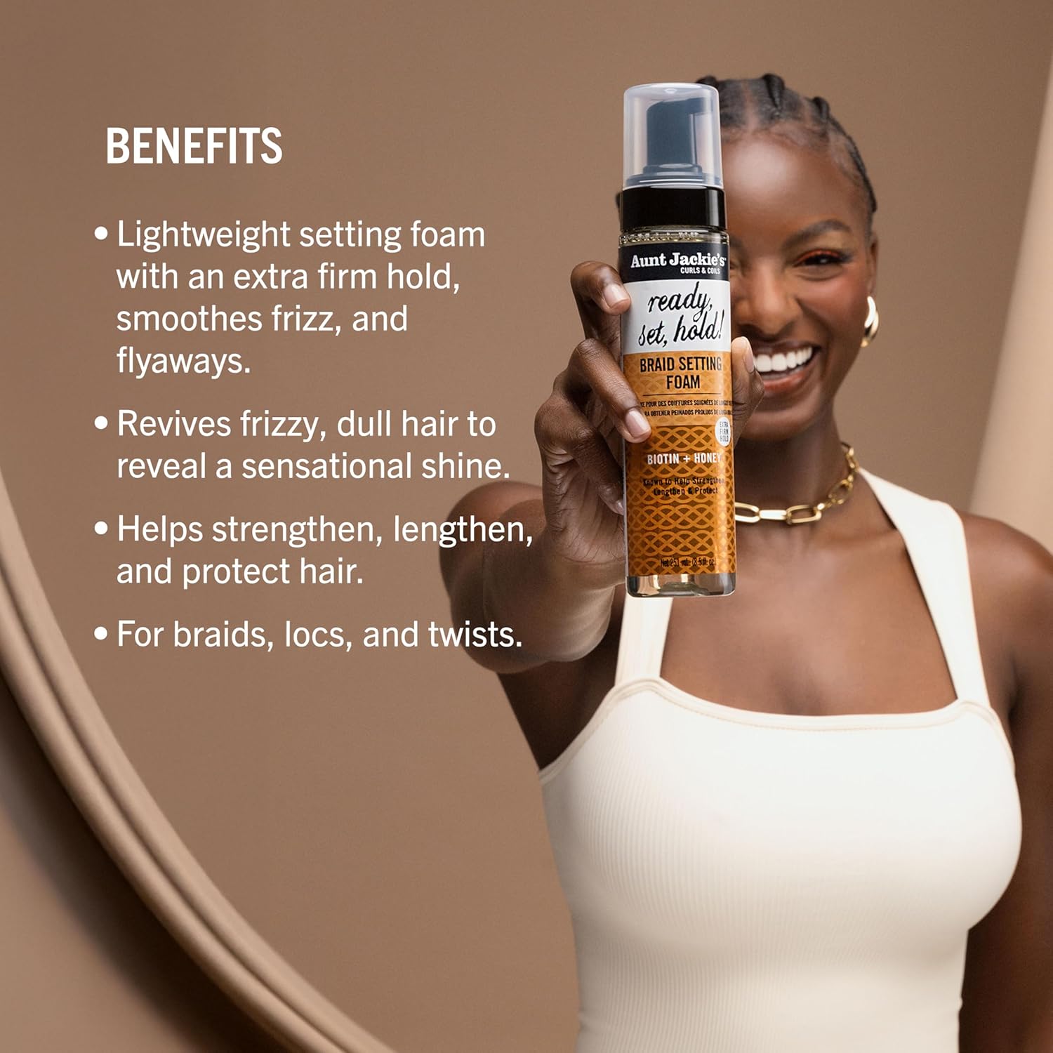 Aunt Jackie'S Curls & Coils Braid + Twist Collection Ready, Set, Hold Braid Setting Foam With Extra Firm Hold, 8.5 Fl Oz : Beauty & Personal Care