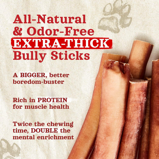 Natural Farm Odor Free Jumbo Bully Sticks (12 Inch, 5 Pack), Extra-Thick Chews For Dogs, Fully Digestible 100% Beef Treats, Supports Dental Health, Keep Your Dog Busy With 50% Longer Lasting Chews…