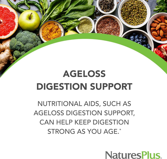 NaturesPlus AgeLoss Digestion Support - 90 Capsules - Prebiotics, Live Enzymes & 150 mg L-Glutamine - Gluten Free - 30 Servings