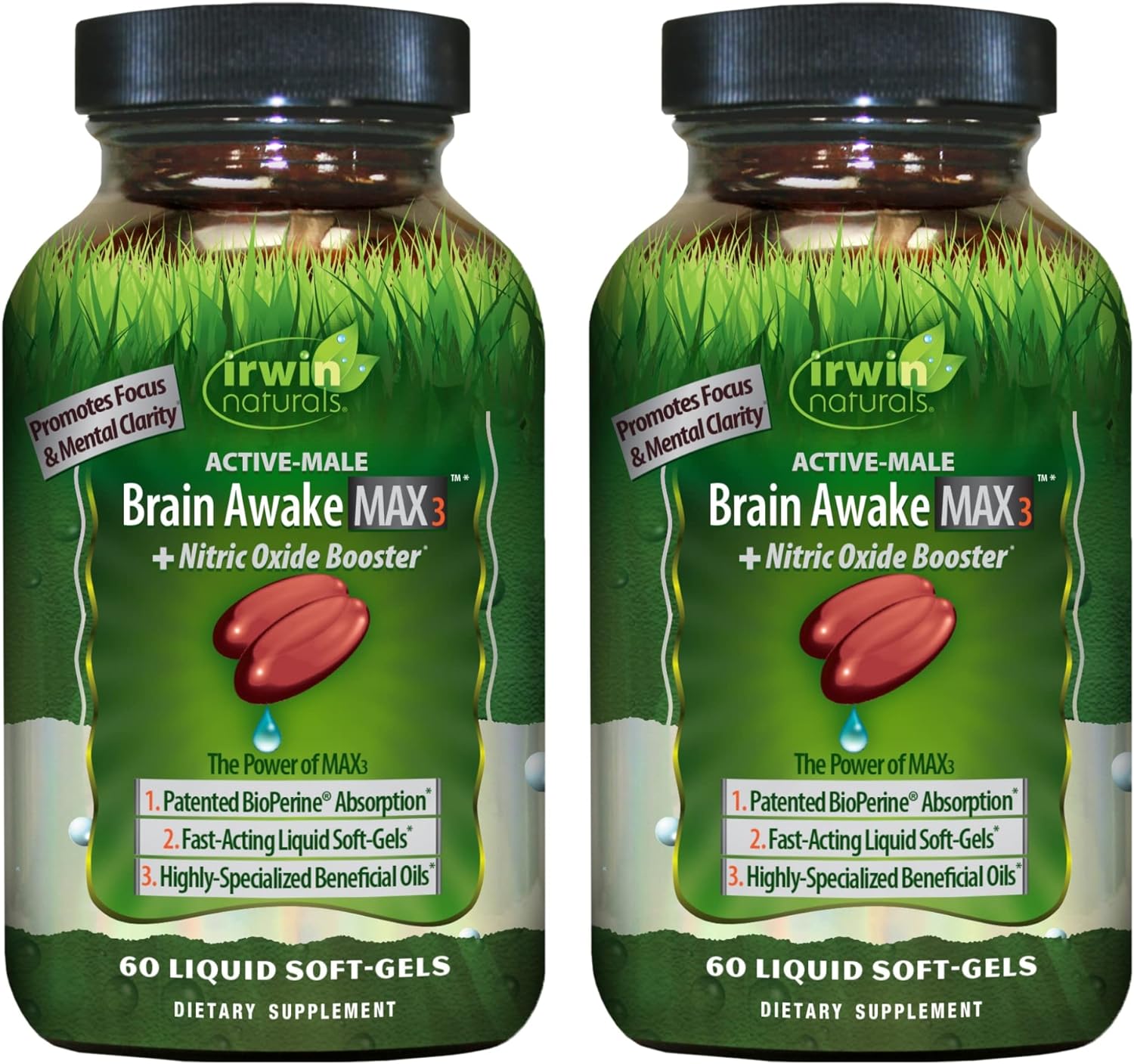 Irwin Naturals Brain Awake Max3 + Nitric Oxide Booster - 60 Liquid Sof