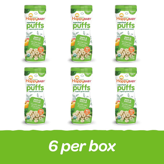 Happy Baby Organics Superfood Puffs, Apple & Broccoli, 2.1 Ounce (Pack Of 6) Packaging May Vary