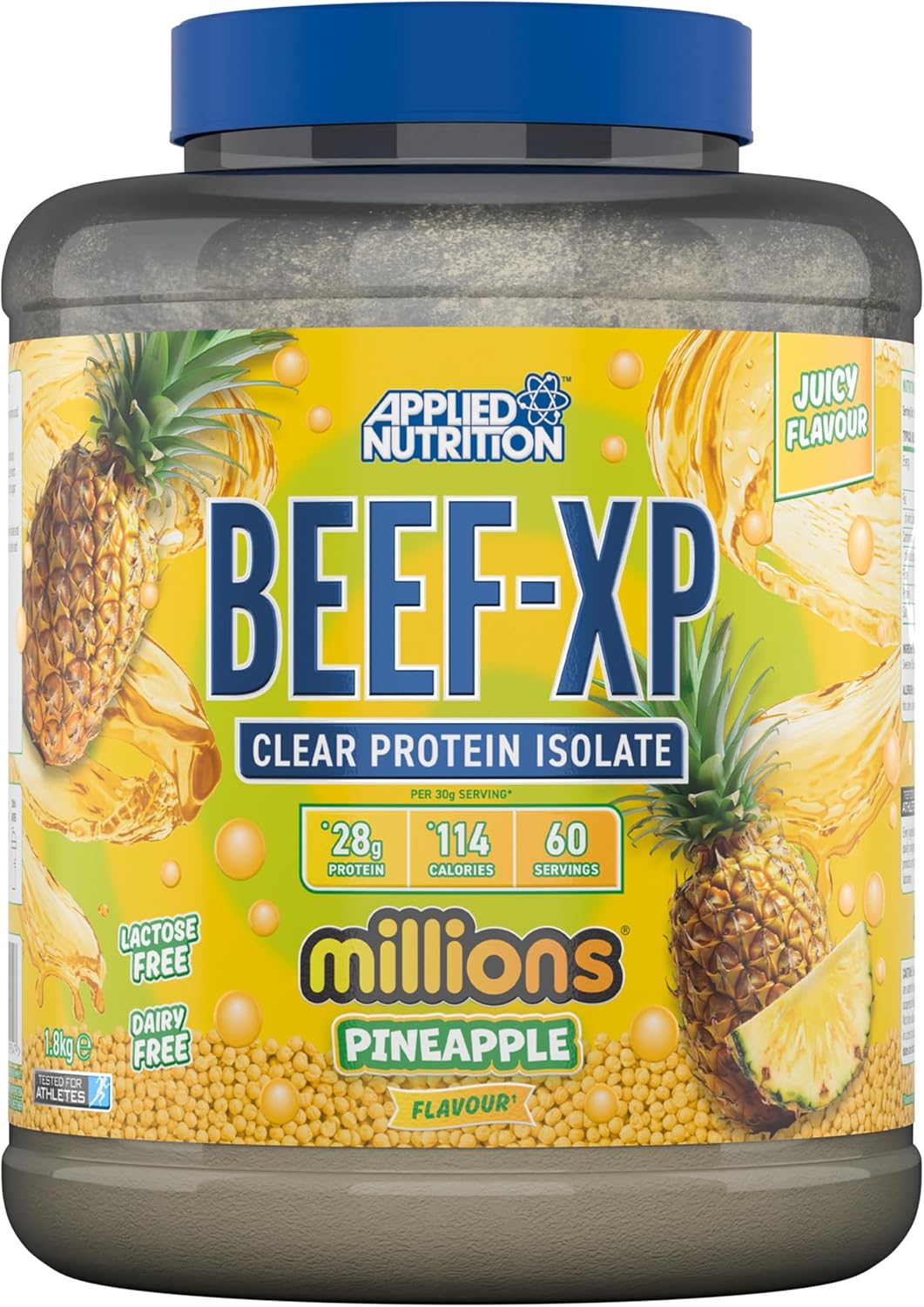 Applied Nutrition Beef Xp - Clear Hydrolysed Protein Isolate, Fruit Juice Style, Dairy Free Beef Protein Powder, Lactose Free, Zero Sugar, Low Fat, 1.8Kg - 60 Servings (Blackcurrant Millions)