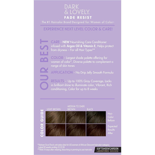 SoftSheen-Carson Dark and Lovely Fade Resist Rich Conditioning Hair Color, Permanent Hair Color, Up To 100 percent Gray Coverage, Brilliant Shine with Argan Oil and Vitamin E, Hazelnut, 2 Count