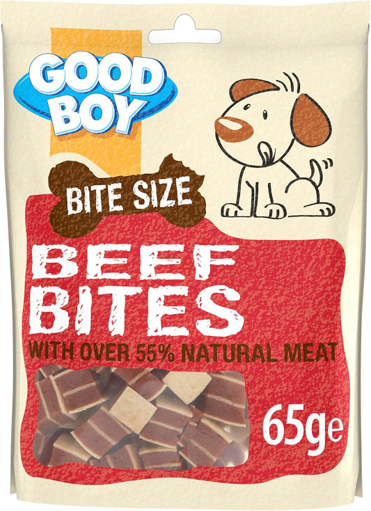 Good Boy - Bitesize Beef Bites - Dog Training Treats - Made With Over 55% Natural Meat - 65 G E - Low Fat Dog Treats - Case Of 10
