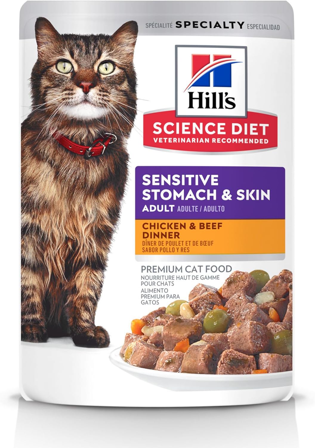 Hill'S Science Diet Sensitive Stomach & Skin, Adult 1-6, Stomach & Skin Sensitivity Support, Wet Cat Food, Chicken & Beef Stew, 2.8 Oz Can, Case Of 24