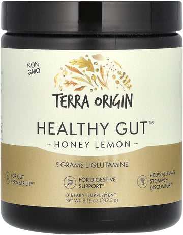 TERRA ORIGIN Healthy Gut Powder (Honey Lemon) | 30-Servings with L-Glutamine, Zinc, Glucosamine, Slippery Elm Bark and More!