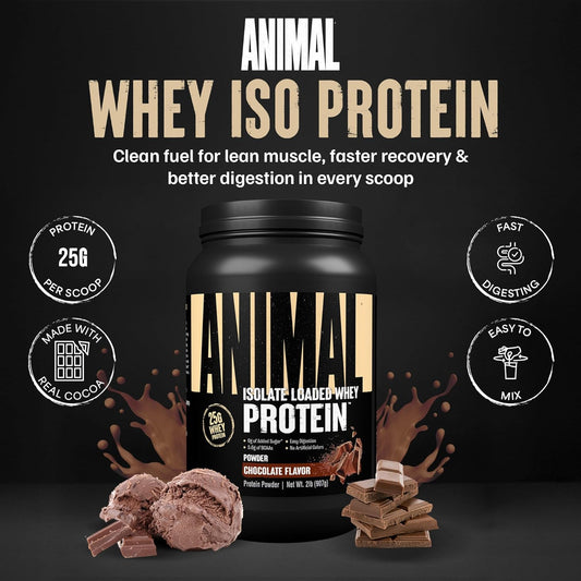 Animal Whey Isolate Protein Powder - Loaded For Pre & Post Workout Muscle Builder And Recovery With Digestive Enzymes For Men & Women - 25G Protein, Great Taste, Low Sugar - Chocolate 10 Lbs