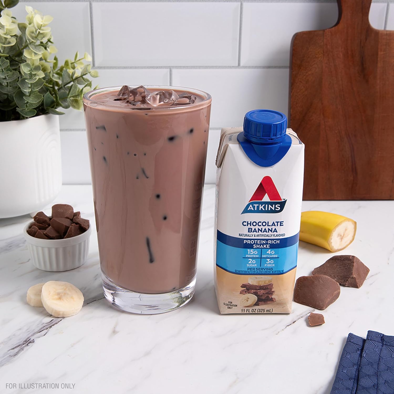 Atkins Chocolate Banana Protein Shake, 15G Protein, Low Glycemic, 4G Net Carb, 2G Sugar, Keto Friendly, 12 Count