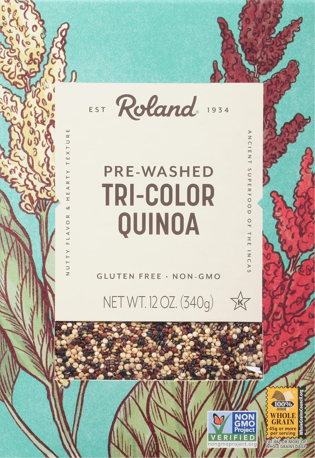 Roland Foods Organic Tri-Color Quinoa, Pre-Washed, All Natural, Gluten Free, 12-Ounce