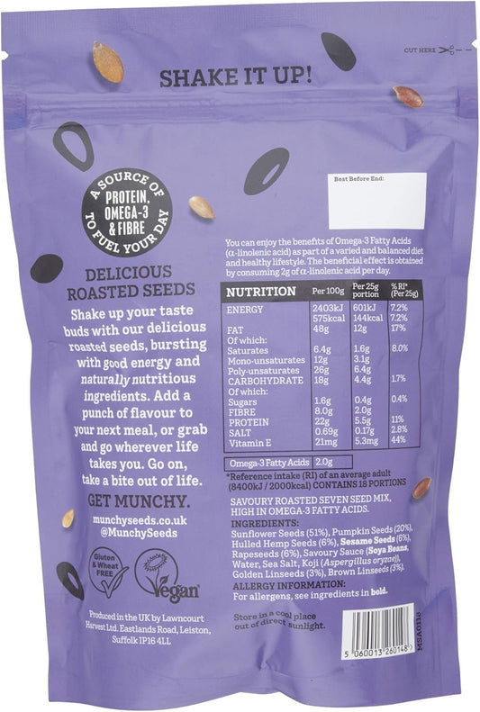 Munchy Seeds Mega Omega, 7-Seed Mix With Sunflower, Pumpkin, And Hemp, Protein Snack, Plant-Based Fibre & Vitamin E, Gluten & Wheat Free, Vegan Snacks For Kids & Adults -Mega Pack, 450G