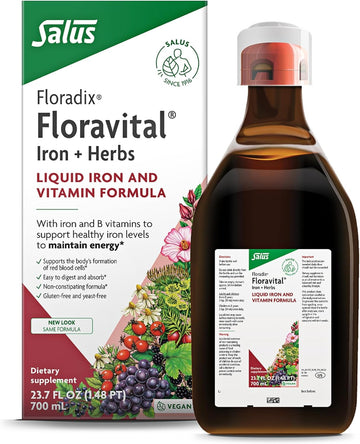 Floradix Floravital Liquid Iron & Vitamins Formula - Liquid Iron Supplement With B Complex Vitamins, Vitamin C & Herbs For Energy Support - Vegan, Gluten-Free, Yeast- Free, Non-Gmo - 23 Fl Oz