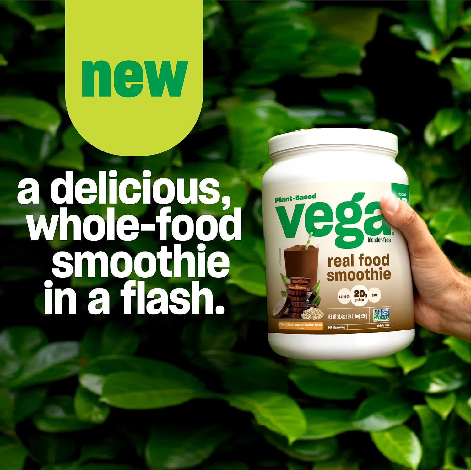 Vega Real Food Smoothie, Chocolate Peanut Butter Blast - Vegan Protein