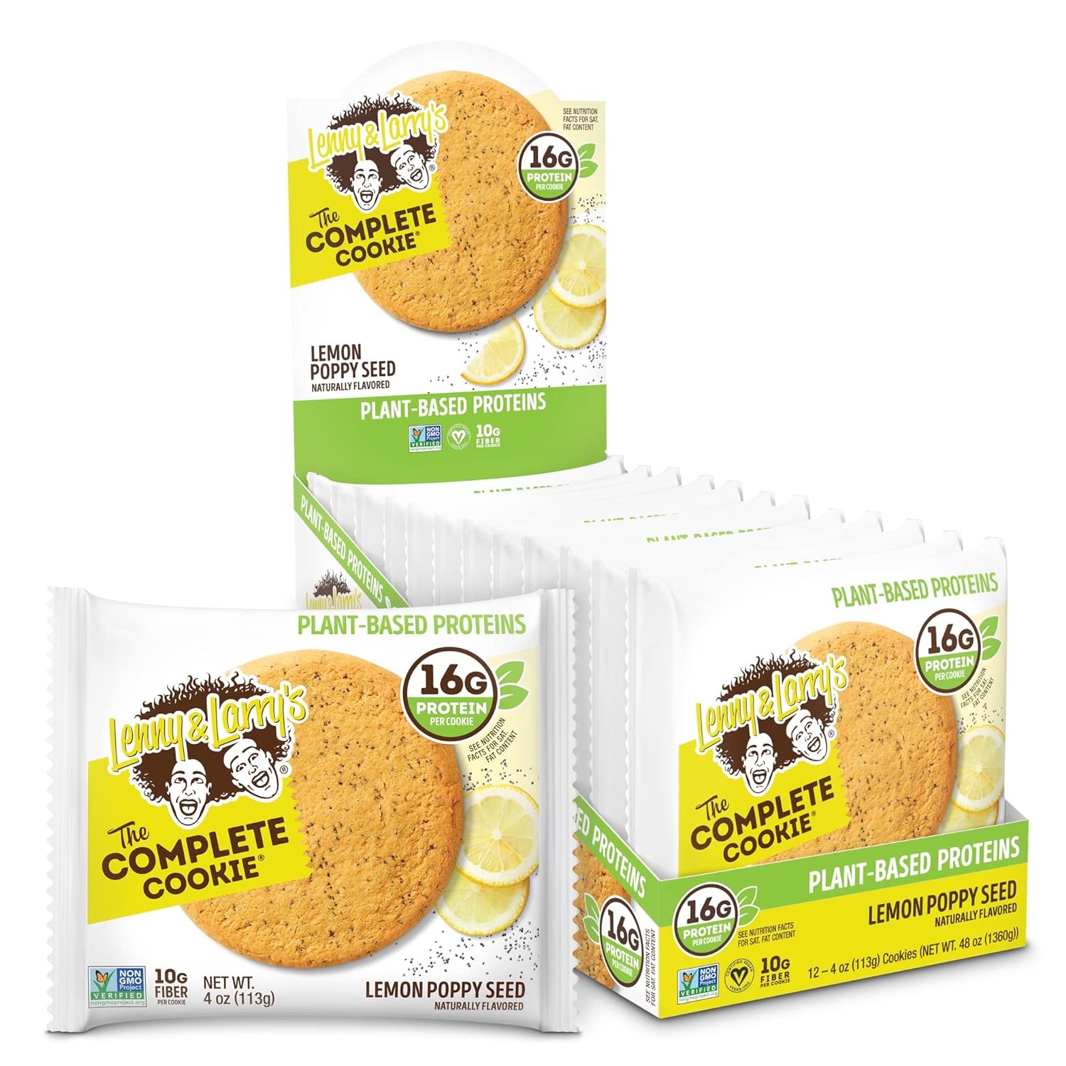 Lenny & Larry's The Complete Cookie, Lemon Poppy Seed, Soft Baked, 16g Plant Protein, Vegan, Non-GMO, 4 Ounce Cookie (Pack of 12)