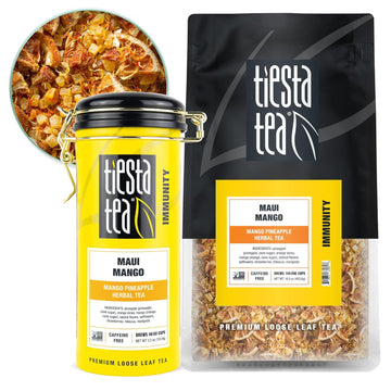 Tiesta Tea - Maui Mango | Mango Pineapple Herbal Tea Premium Loose Leaf Tea Blend Non-Caffeinated Tea Make Hot Or Iced Tea & Brews Up To 250 Cups - 16Oz Bulk Pouch & 5.5Oz Refillable Tin Combo