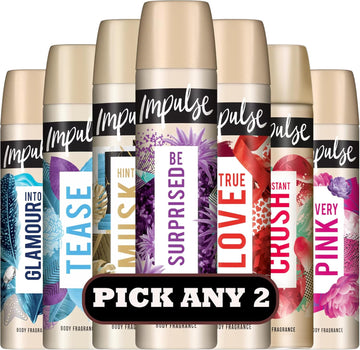 Impulse Fine Fragrance Body Spray 75Ml | Pick Any 2 Scents | Choose From Be Surprised, Into Glamour, Instant Crush, Musk, Tease, True Love & More | 2 X 75Ml | Female Body Spray