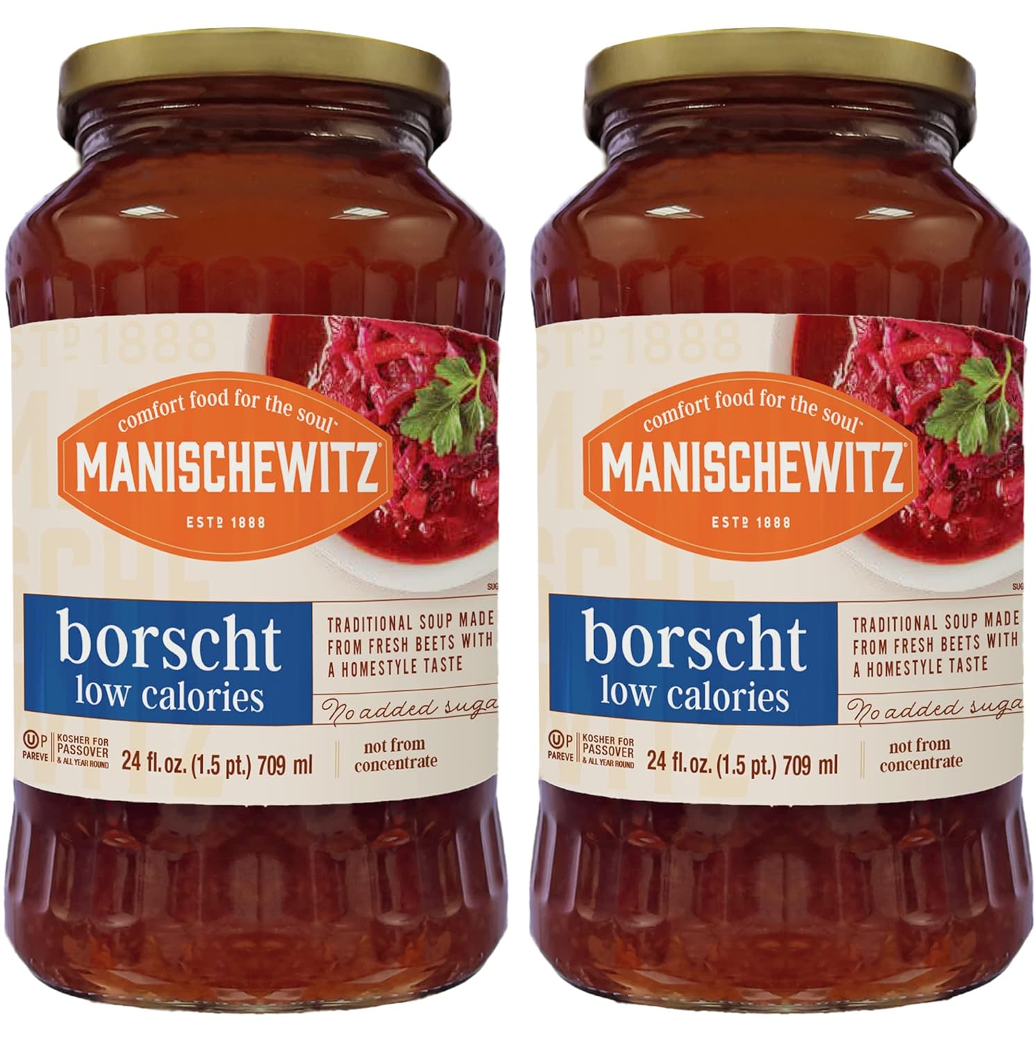 Manischewitz Low Calorie Borscht 24oz (2 Pack) | Made with Fresh Beets, Home-style Taste, Gluten Free