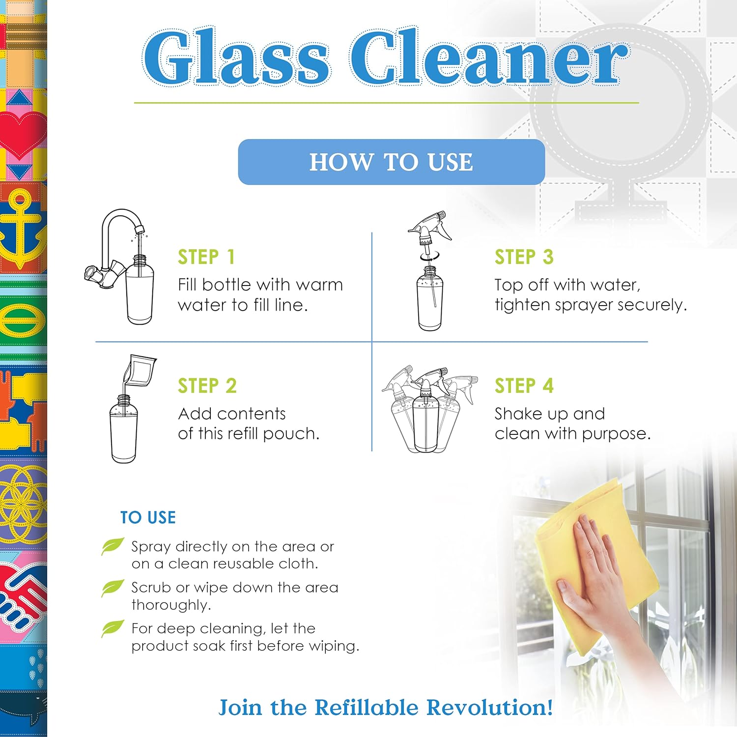 Truly Free Natural Glass Cleaner Spray- Removes Dirt & Debris For Sparkling Clean Windows & Glass Surfaces At Home, Office & Garage, Includes: 1 Refillable Empty Bottle (16Oz) & 2 Refills (3Oz Ea)