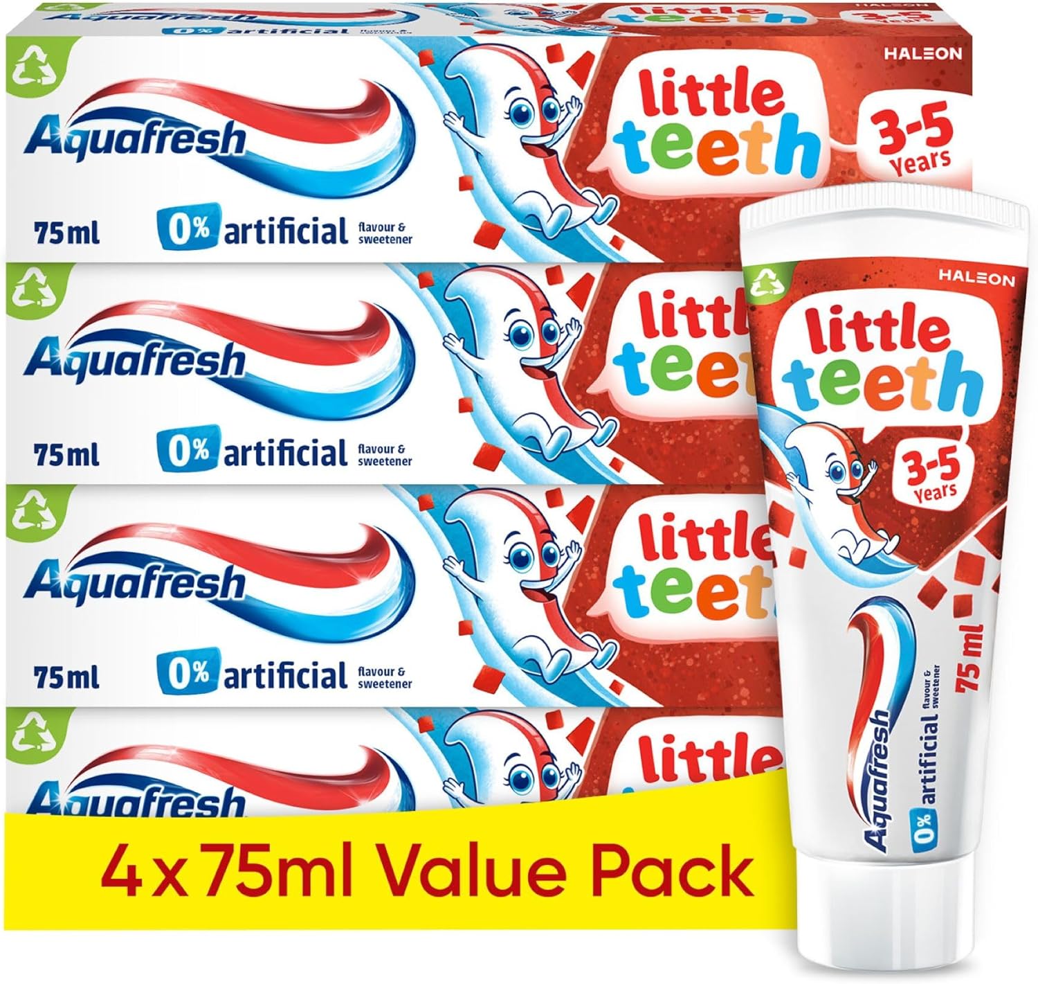 Aquafresh Little Teeth 3-5 Years, Kids Toothpaste, Gently Strengthens And Protects Little Teeth, Multipack 4 X 75Ml