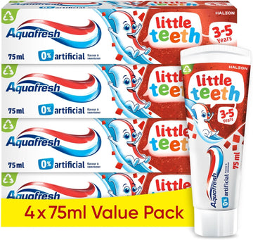 Aquafresh Little Teeth 3-5 Years, Kids Toothpaste, Gently Strengthens And Protects Little Teeth, Multipack 4 X 75Ml