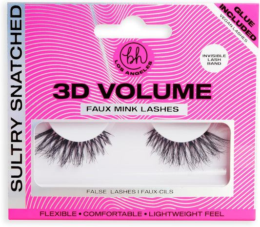 Bh Los Angeles 3D Faux Mink Volume Lashes, Easy To Use Eyelashes, Extra Volume, Glue Included, Sultry Snatched