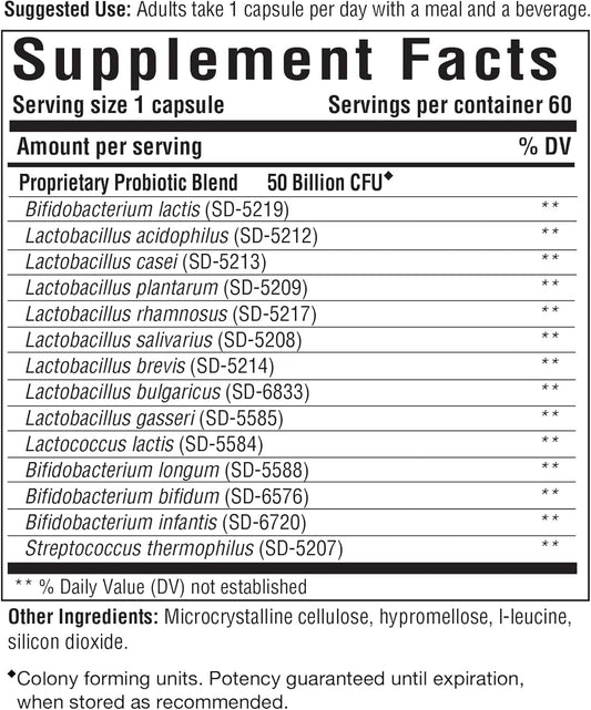 Innate Response Formulas Flora 50-14 Clinical Strength - Probiotic Supplement With 50 Billion Cfu - 14 Probiotic Strains - Vegetarian And Non-Gmo - Made Without 9 Food Allergens - 120 Capsules