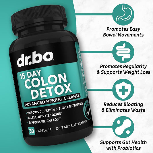 Colon Cleanser Detox For Weight Flush - 15 Day Intestinal Cleanse Pills & Probiotic - Fast Natural Laxative For Constipation Relief - Bowel Movement Supplements For Stomach Bloating, Gut Loss Support