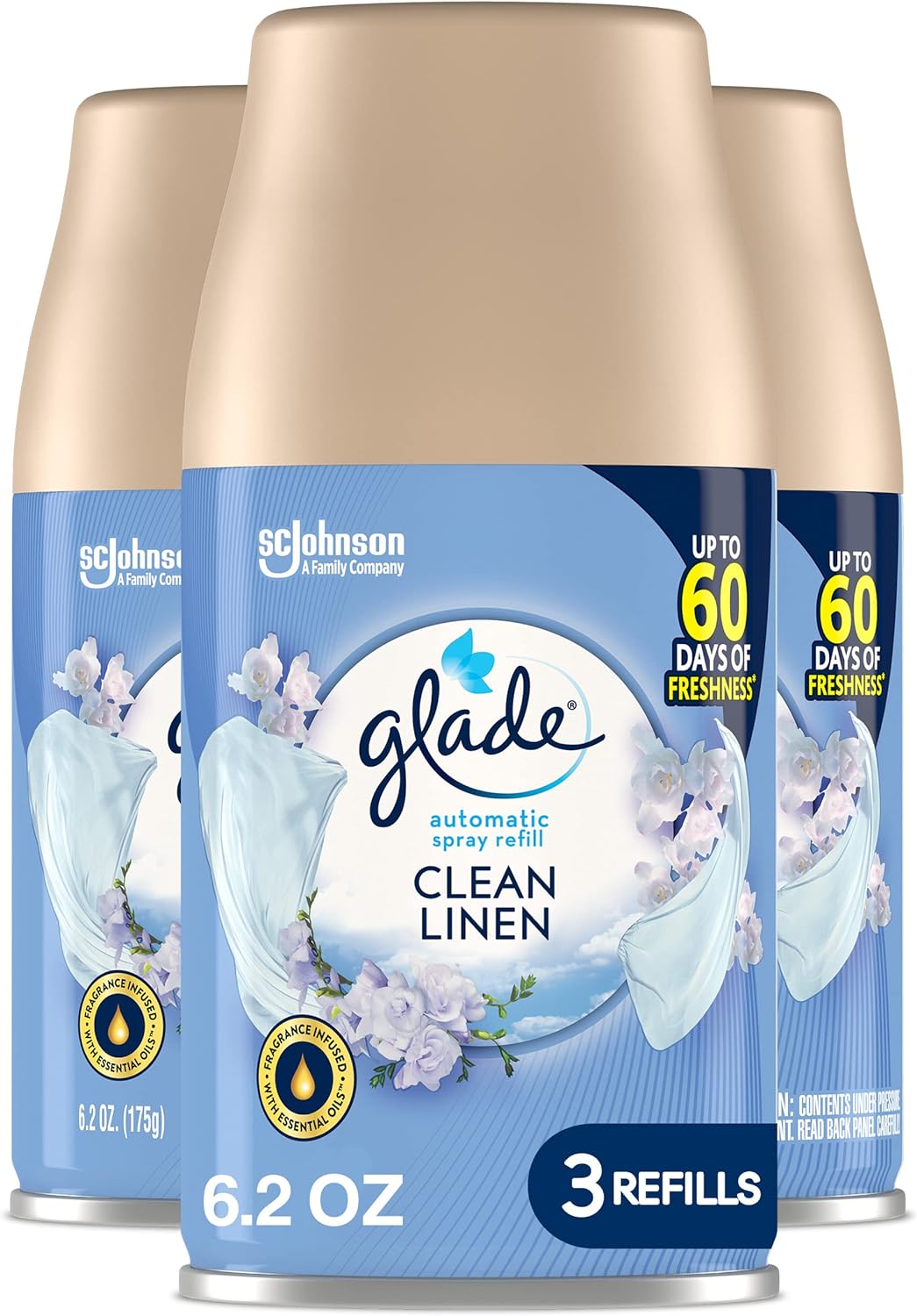 Glade Automatic Spray Air Freshener Refill, Scented Air Freshener for Home and Bathroom, Clean Linen, 6.2 Oz, 3 Count