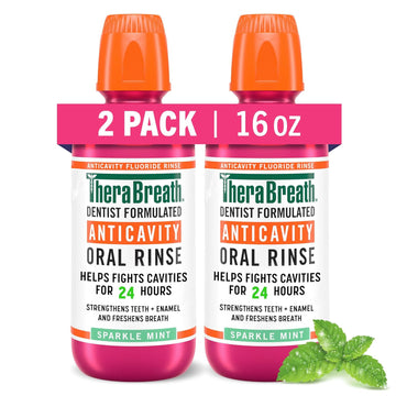 TheraBreath Anticavity Fluoride Mouthwash, Sparkle Mint, Dentist Formulated, 16 Fl Oz (2-Pack)