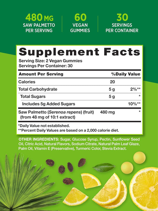 Saw Palmetto Gummies | 60 Count | Vegan, Non-Gmo & Gluten Free Extract | Lemon Flavor | Formulated For Men | By Nature'S Truth