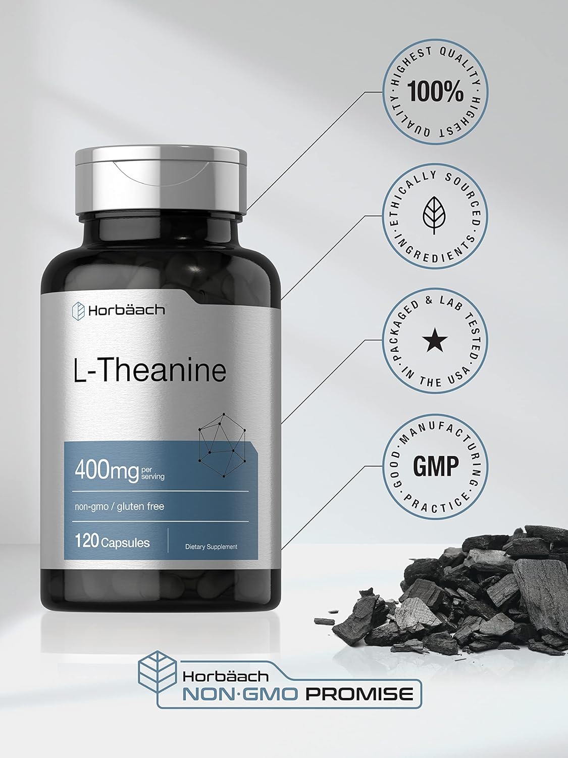 Horbäach L-Theanine | 400mg | 120 Capsules | Non-GMO & Gluten Free : Health & Household