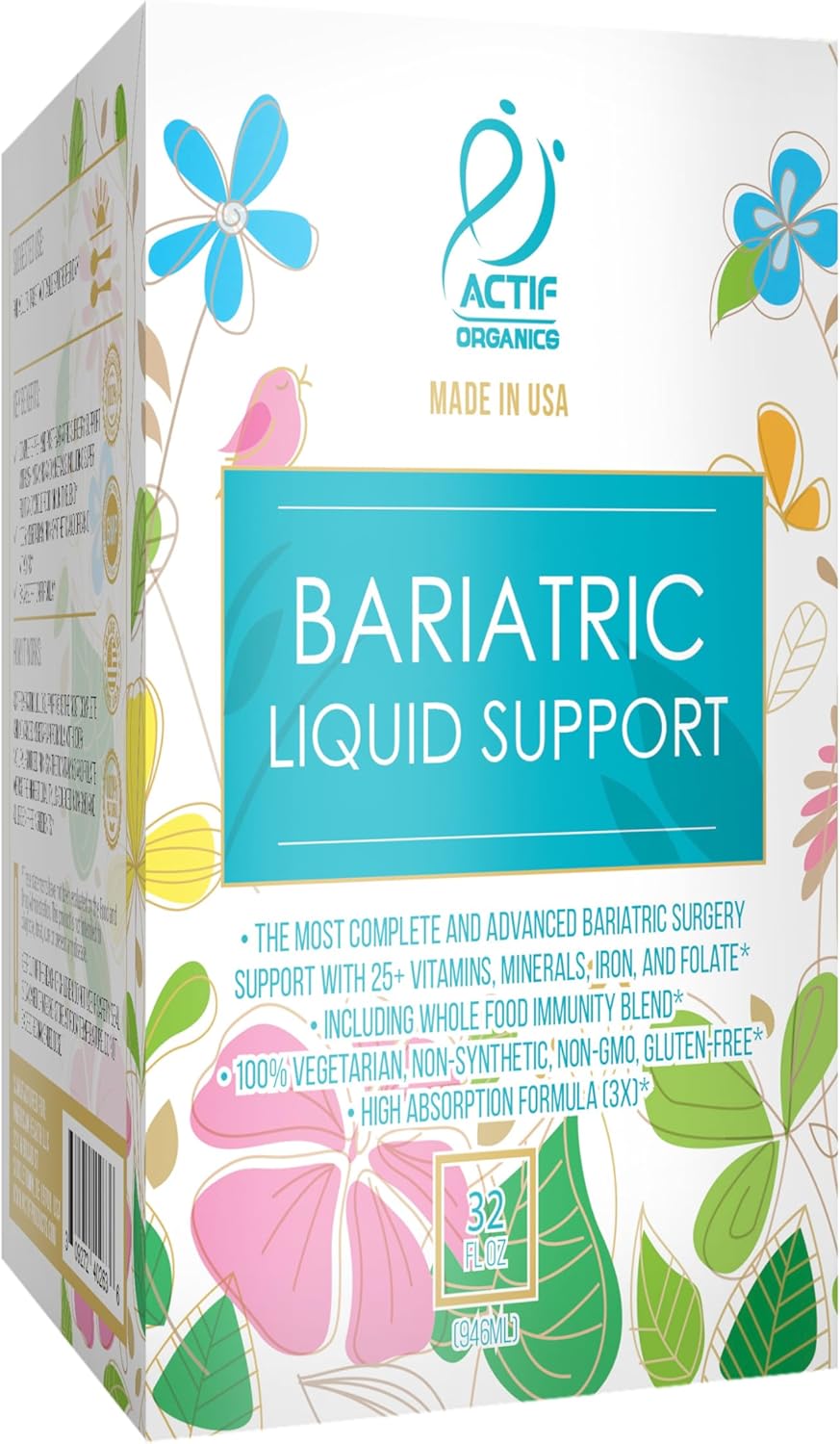 ACTIF Organic Bariatric Liquid Multivitamin with 25+ Organic Vitamins and Minerals for Bariatric Surgery, Advanced Formula - 90 count Pack of : Health & Household