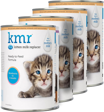 Pet-Ag KMR Kitten Milk Replacer Liquid - 11 oz, Pack of 4 - Ready-to-Feed Kitten Formula with Prebiotics, Probiotics & Vitamins for Kittens Newborn to Six Weeks Old - Easy to Digest