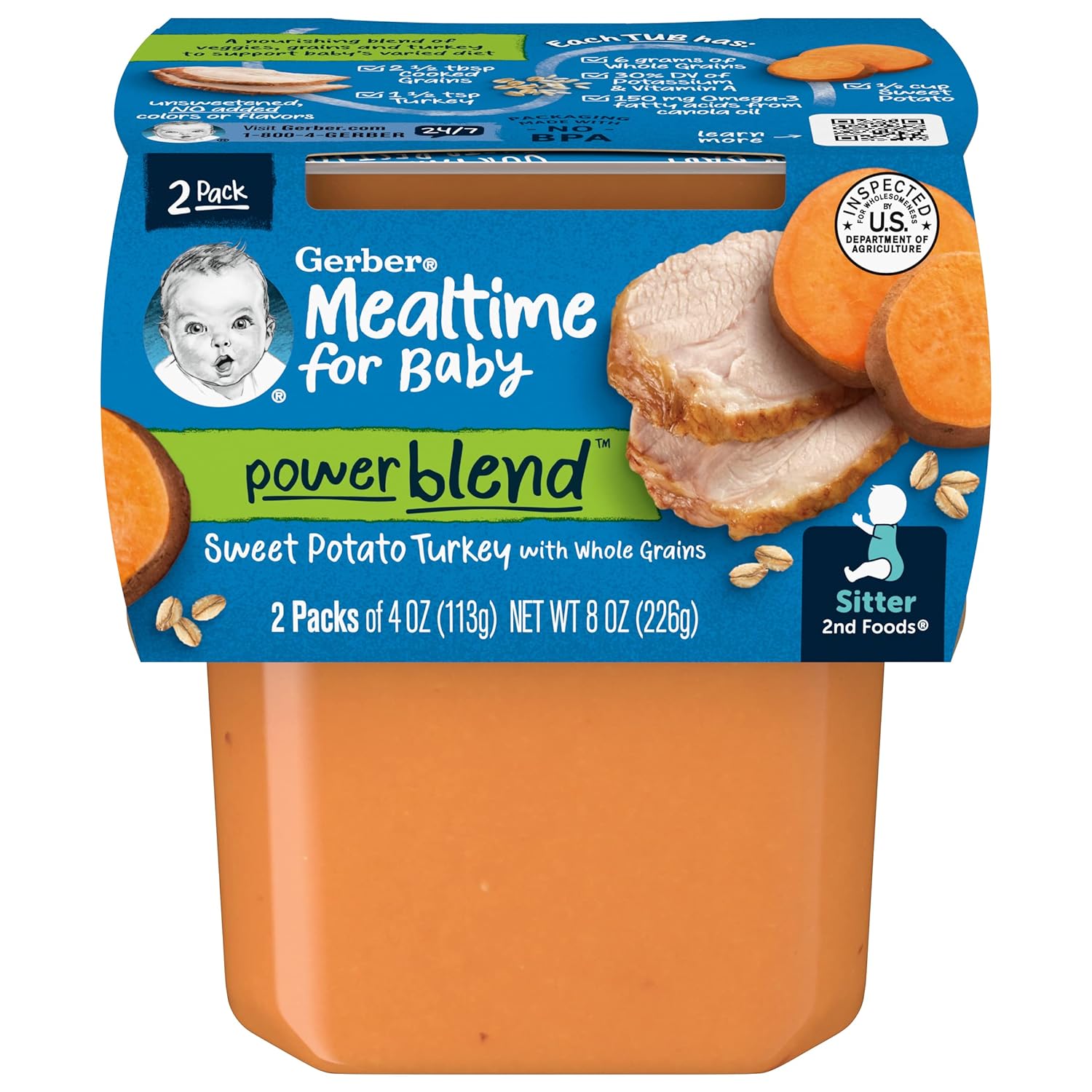 Gerber Sweet Potato & Turkey Puree Baby Food, 4 Oz, 2 Ct