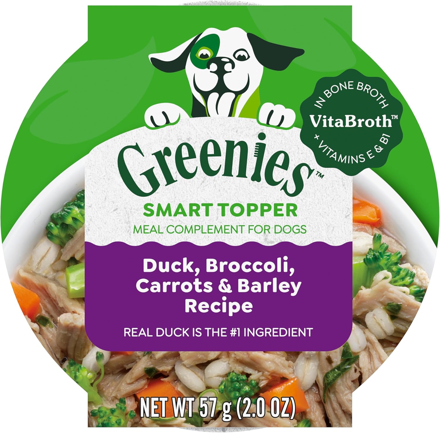 Greenies Smart Topper High Protein Wet Mix-In For Dogs, Duck, Broccoli, Carrots & Barley Recipe In Vitabroth™ Broth - Bone Broth + Vitamins E & B1, Pack Of 10