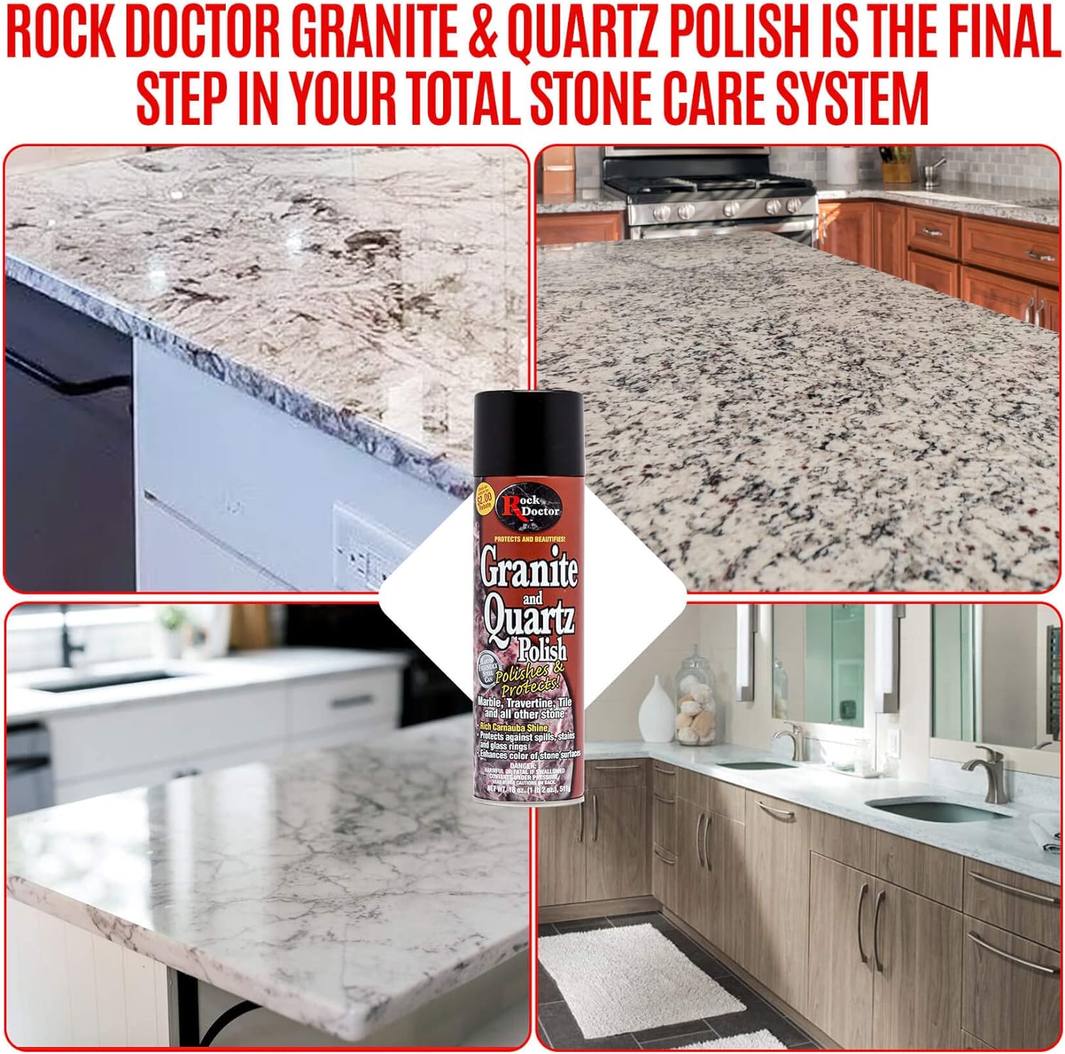 Rock Doctor Granite Polish Spray and Surface,18oz.Can Polish Tile, Marble, Kitchen Countertop, and Natural Stone Surfaces, Streak-Free Shine Pack of 1 : Health & Household