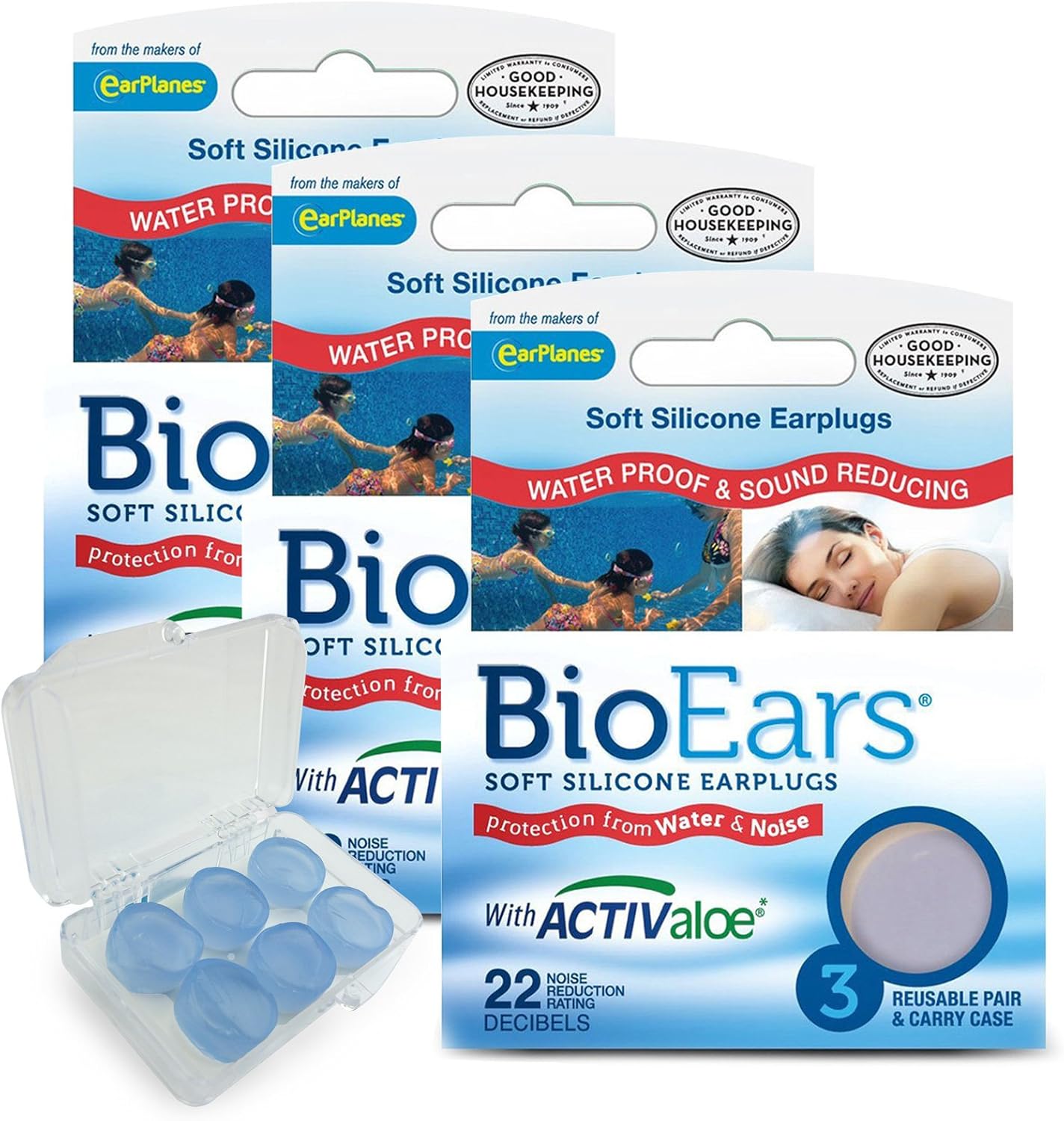 Bioears Soft Silicone Earplugs Multi Pack (3 Pack (9 Pairs))