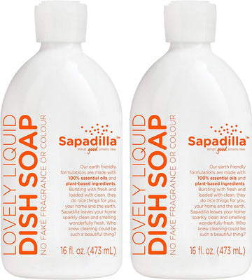 Sapadilla Liquid Dish Soap - Grapefruit + Bergamot - Made with 100% Pure Essential Oil Blends, Tough on Grease, Aromatic & Fragrant Dishwashing Liquid, Plant Based, Biodegradable, 12 Ounce (Pack of 2)