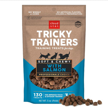 Cloud Star Tricky Trainers Soft & Chewy Dog Training Treats 5 Oz Pouch, Salmon Flavor, Low Calorie Behavior Aid With 130 Treats