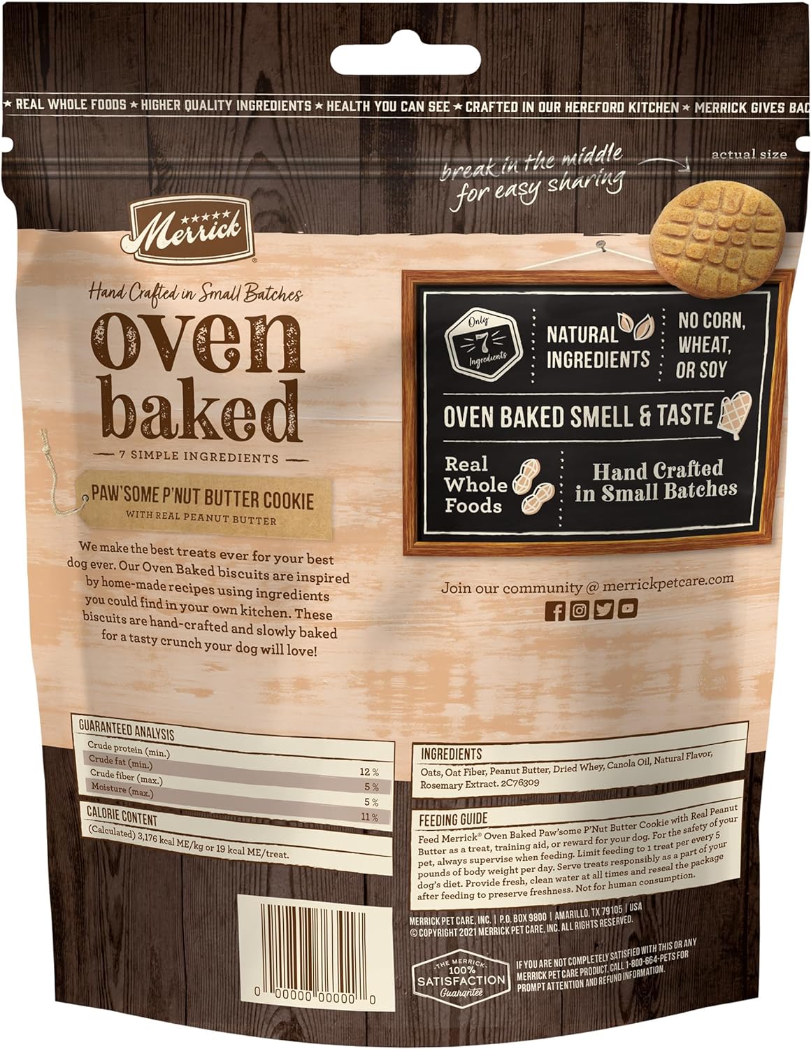 Merrick Oven Baked Dog Treats, Natural Cookies For Dogs, Paw’some P’nut Butter Cookie With Real Peanut Butter - 11 Ounce (Pack of 1) : Pet Supplies