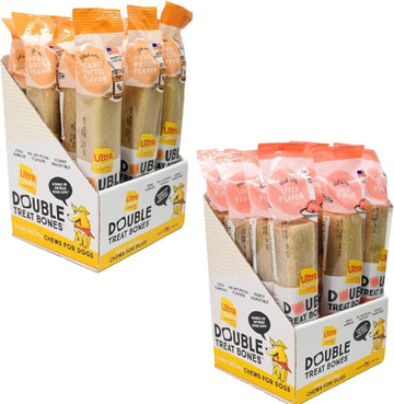 Ultra Chewy Double Treat Bones - Peanut Butter Flavor (12 Pack) And Liver Flavor (12 Pack) Bundle - Long-Lasting Dog Treats Made In Usa, Highly Digestible, Ideal For Aggressive Chewers