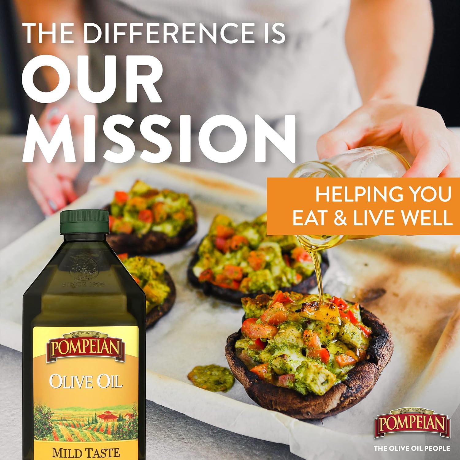 Pompeian Mild Taste Olive Oil, Perfect For Roasting & Sauteing, Naturally Gluten Free, Non-Allergenic, Non-Gmo, 68 Fl. Oz