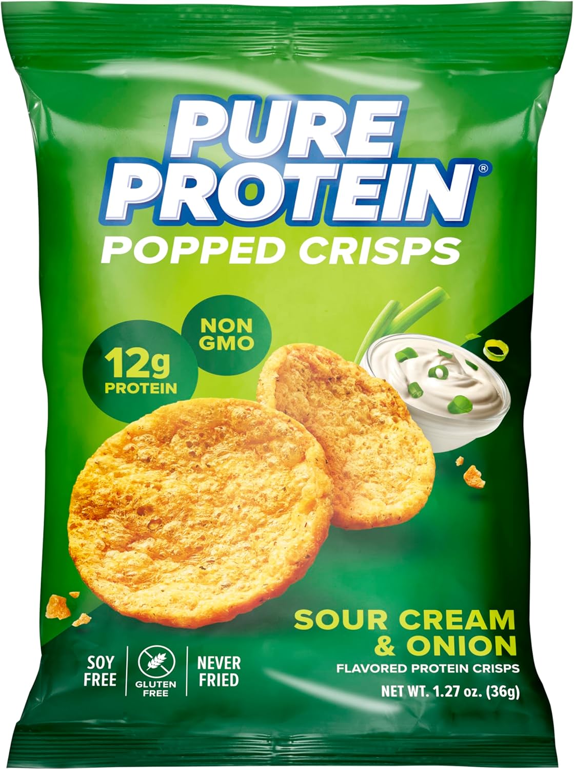 Pure Protein Popped Crisps, Sour Cream & Onion, Gluten Free, Non-Gmo, High Protein Snack, 12G Protein, 12 Count