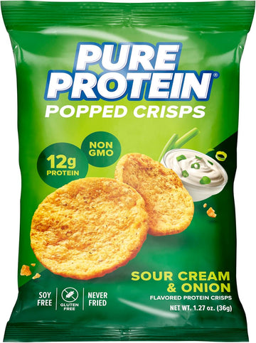 Pure Protein Popped Crisps, Sour Cream & Onion, Gluten Free, Non-Gmo, High Protein Snack, 12G Protein, 12 Count