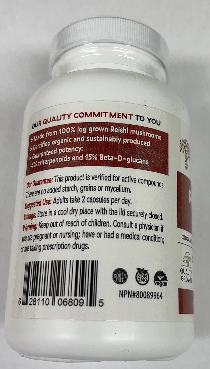 Real Mushrooms Reishi Capsules - Organic Mushroom Extract Supplement with Potent Red Reishi Mushroom for Longevity, Mood, Sleep, & Immune Support - Vegan Mushroom Supplement, Non-GMO, 90 Caps : Health & Household
