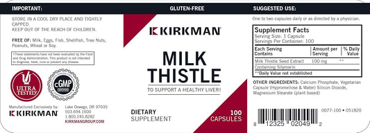 Kirkman Milk Thistle 100 Mg - Hypoallergenic | 100 Vegetarian Capsules