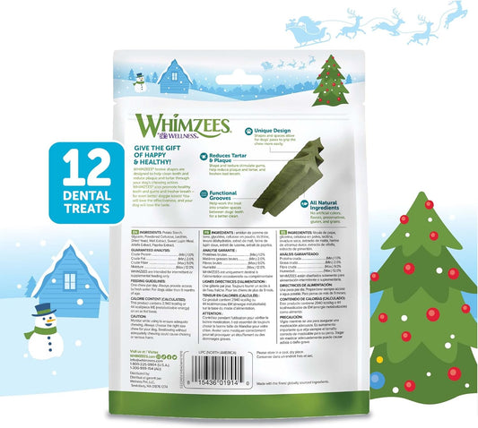 Whimzees By Wellness Holiday Natural Dental Chews For Dogs, Long Lasting Treats, Grain-Free, Freshens Breath, Small Breed, 12 Count