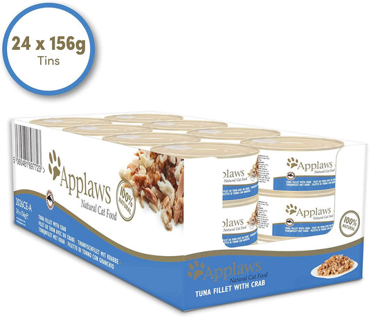 Applaws 100% Natural Adult Wet Cat Food, Tuna Fillet with Crab in Broth 156 g Tin (Pack of 24 Tins)?2026CE-A