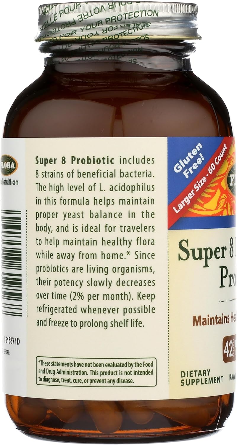 Flora - Super 8 Hi-Potency Probiotic - Daily Probiotic For Gut & Digestive Health - 42 Billion Cfu - Contains Lactobacillus & Bifidobacterium Strains - Keep Chilled - 60 Capsules : Health & Household